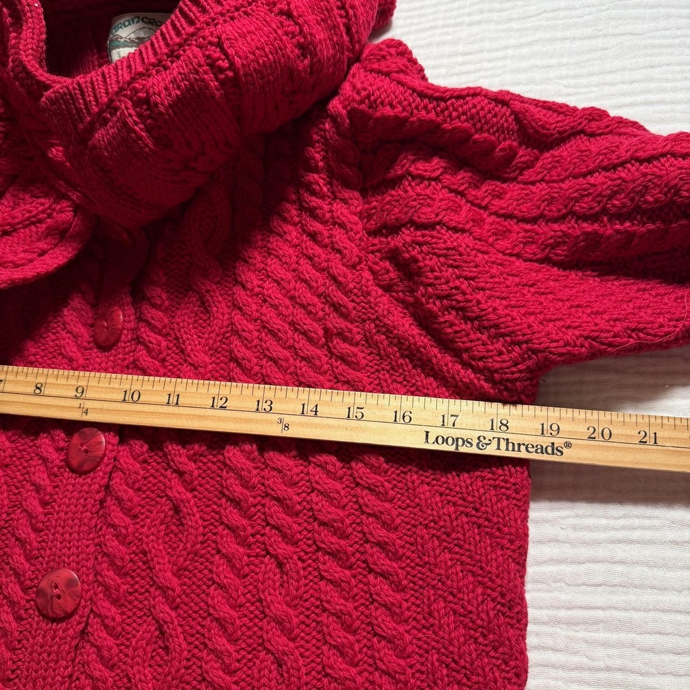 Aran Crafts Long Cardigan Sweater Womens L Red Wool Cable Knit Ireland Fisherman - Picture 15 of 16